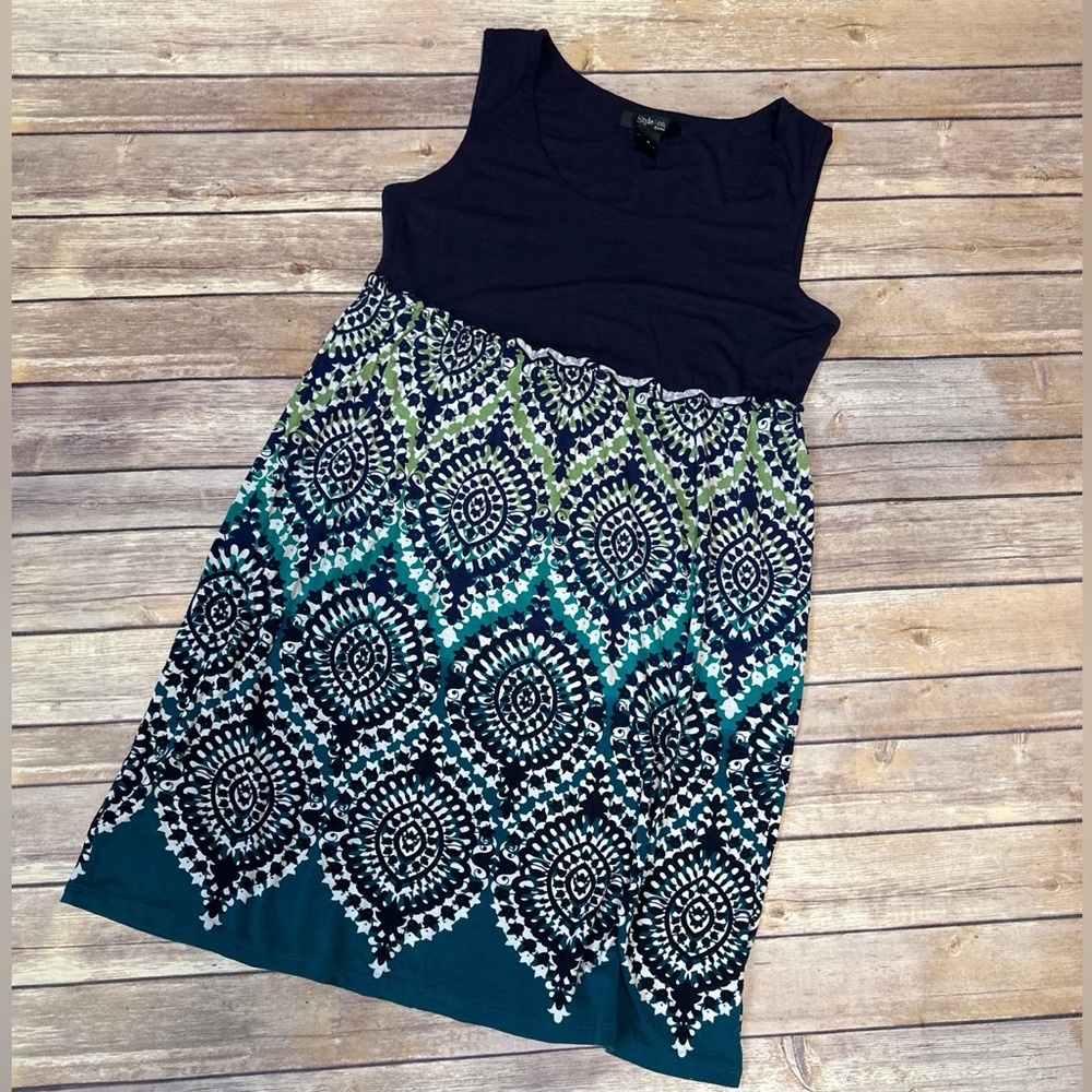 Style & Co Women’s Printed Sleeveless Knit Flip Flop Dress Navy Size PS